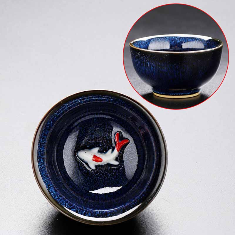 Kleine Koi-Fisch-Ofen-Wechsel-Teetasse aus Jianzhan-Keramik, 60 ml