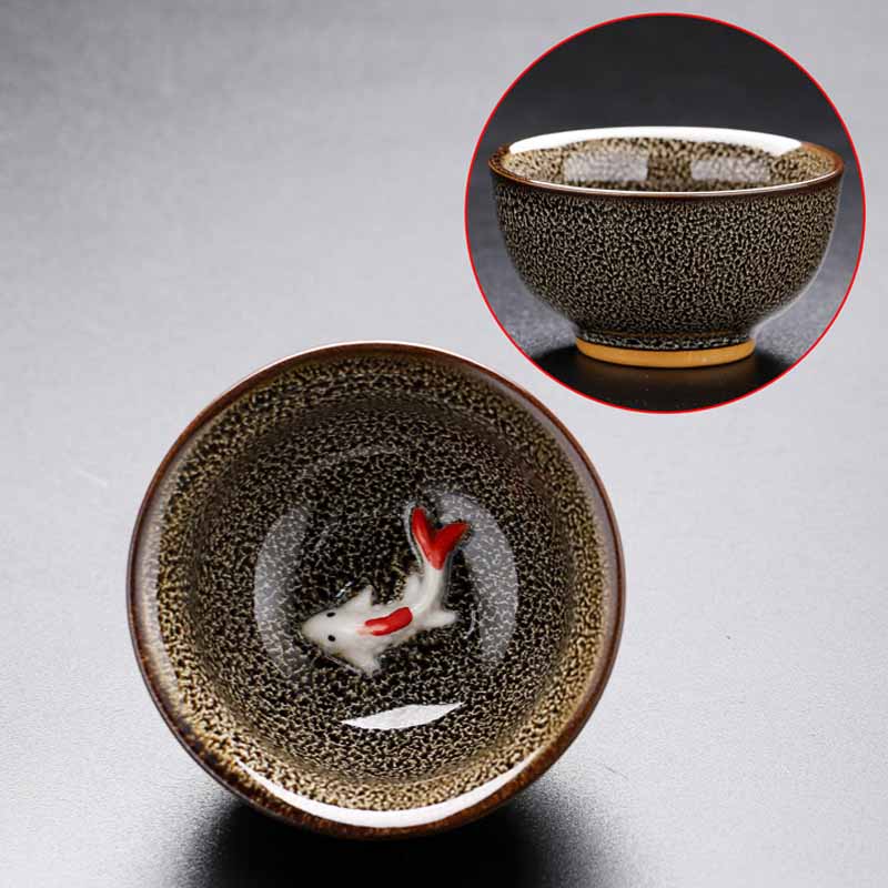 Kleine Koi-Fisch-Ofen-Wechsel-Teetasse aus Jianzhan-Keramik, 60 ml
