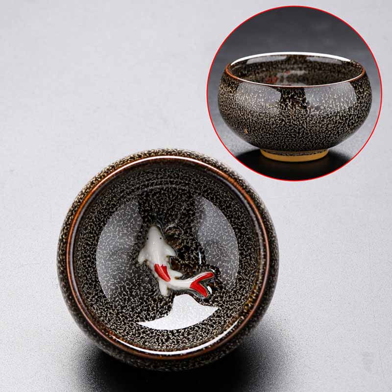 Kleine Koi-Fisch-Ofen-Wechsel-Teetasse aus Jianzhan-Keramik, 60 ml