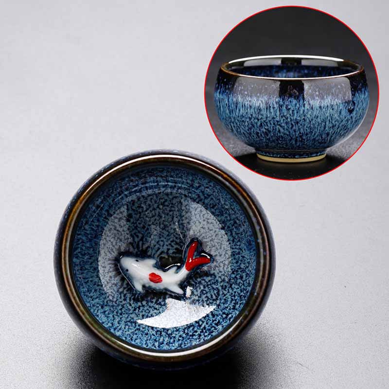 Kleine Koi-Fisch-Ofen-Wechsel-Teetasse aus Jianzhan-Keramik, 60 ml