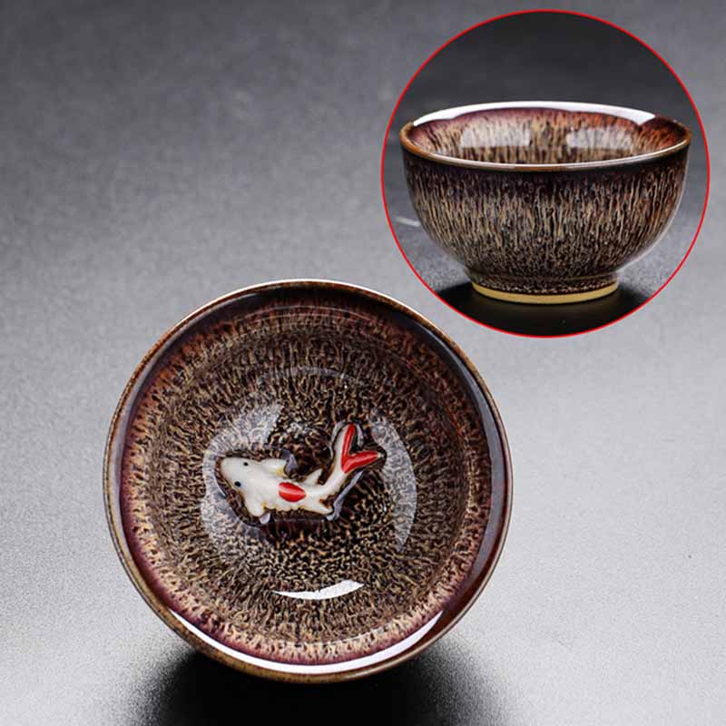 Kleine Koi-Fisch-Ofen-Wechsel-Teetasse aus Jianzhan-Keramik, 60 ml