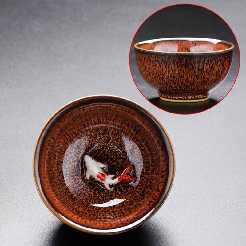 Kleine Koi-Fisch-Ofen-Wechsel-Teetasse aus Jianzhan-Keramik, 60 ml
