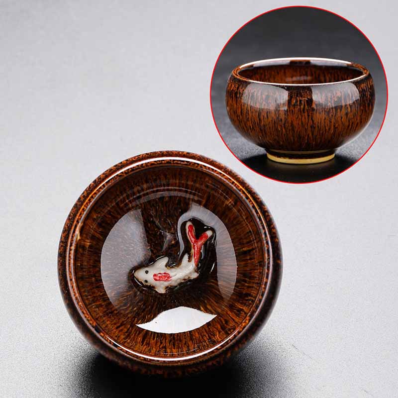 Kleine Koi-Fisch-Ofen-Wechsel-Teetasse aus Jianzhan-Keramik, 60 ml