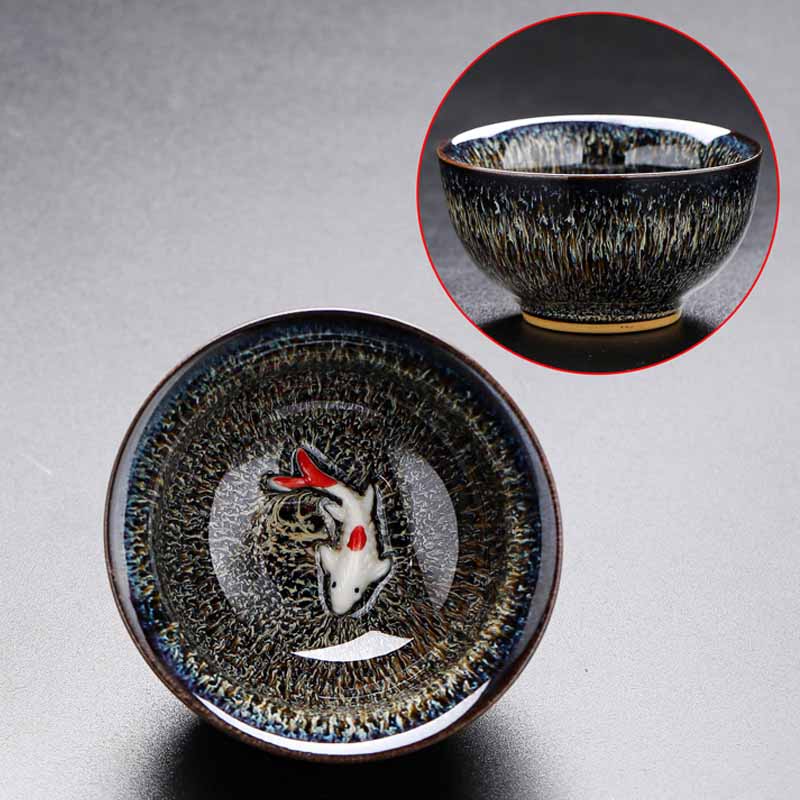 Kleine Koi-Fisch-Ofen-Wechsel-Teetasse aus Jianzhan-Keramik, 60 ml