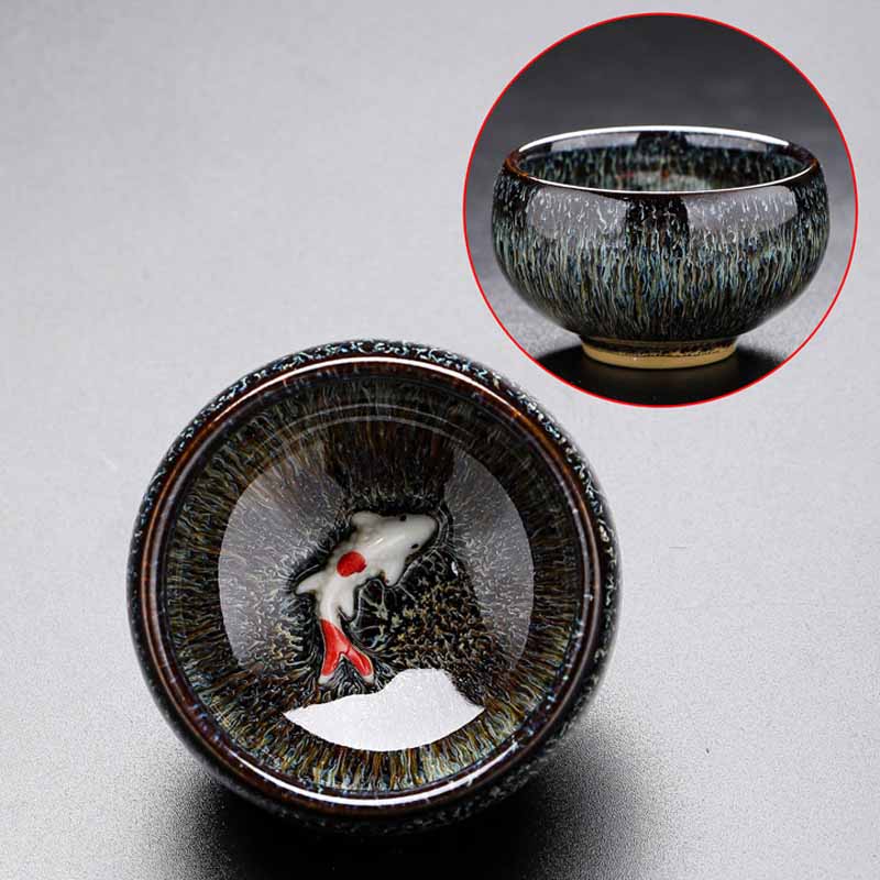 Kleine Koi-Fisch-Ofen-Wechsel-Teetasse aus Jianzhan-Keramik, 60 ml
