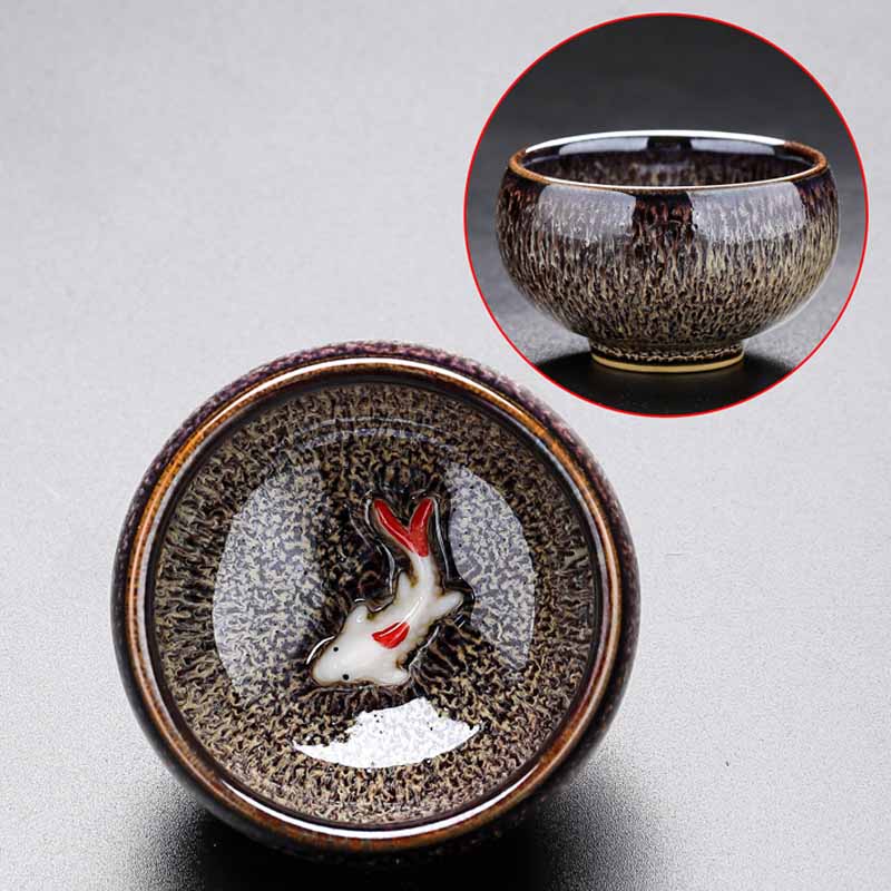 Kleine Koi-Fisch-Ofen-Wechsel-Teetasse aus Jianzhan-Keramik, 60 ml