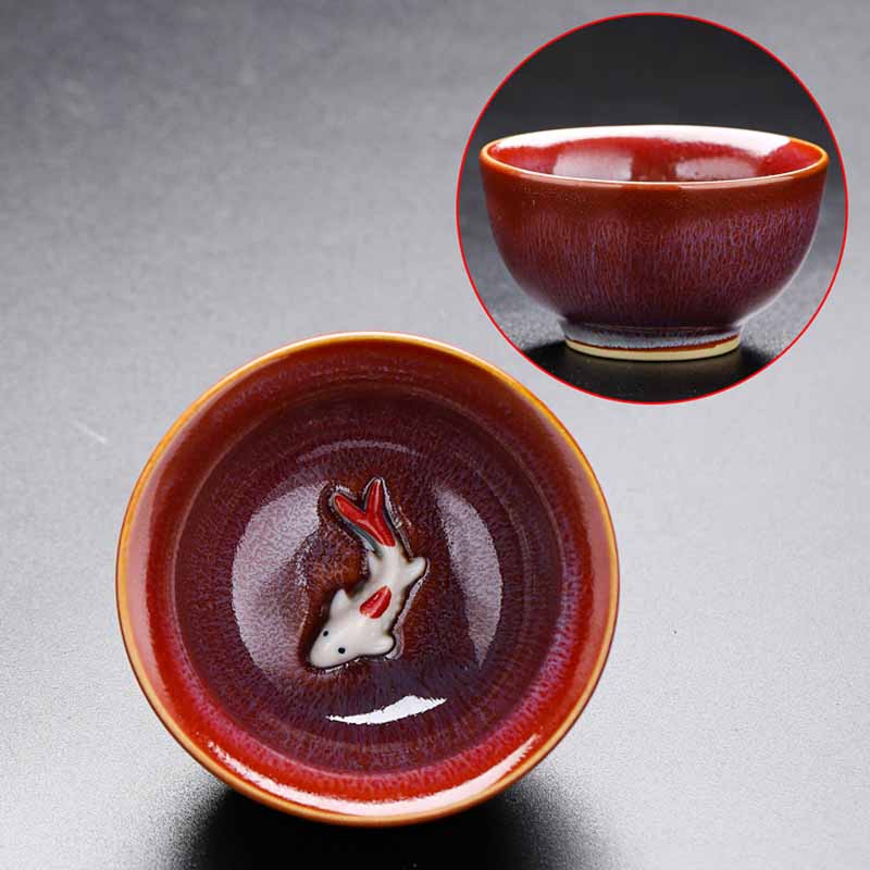 Kleine Koi-Fisch-Ofen-Wechsel-Teetasse aus Jianzhan-Keramik, 60 ml