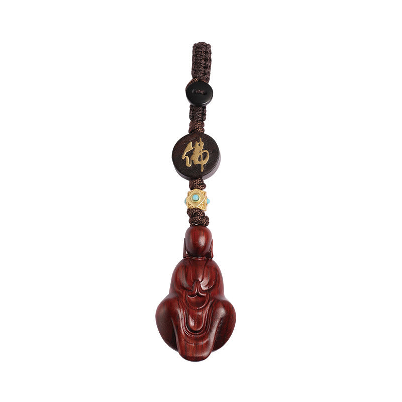 Schlüsselanhänger mit Buddha-Schutz aus rotem Sandelholz, kleinem Blatt