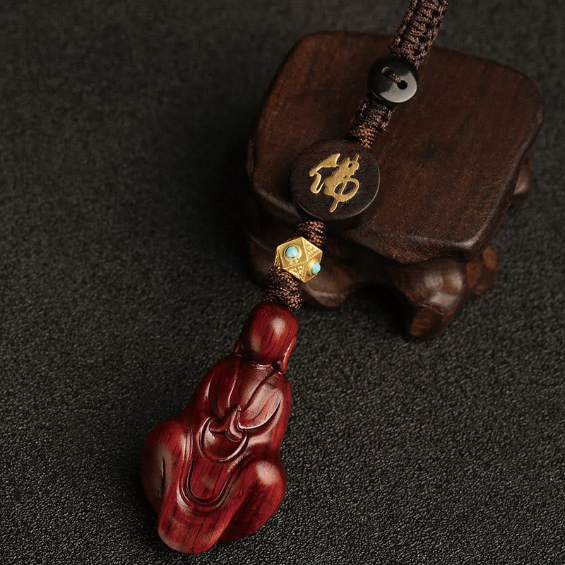 Schlüsselanhänger mit Buddha-Schutz aus rotem Sandelholz, kleinem Blatt