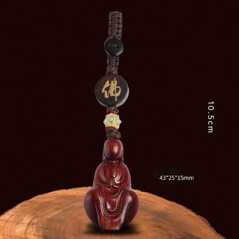 Schlüsselanhänger mit Buddha-Schutz aus rotem Sandelholz, kleinem Blatt