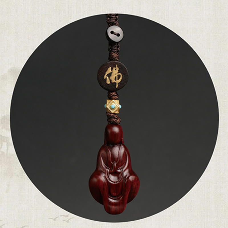 Schlüsselanhänger mit Buddha-Schutz aus rotem Sandelholz, kleinem Blatt