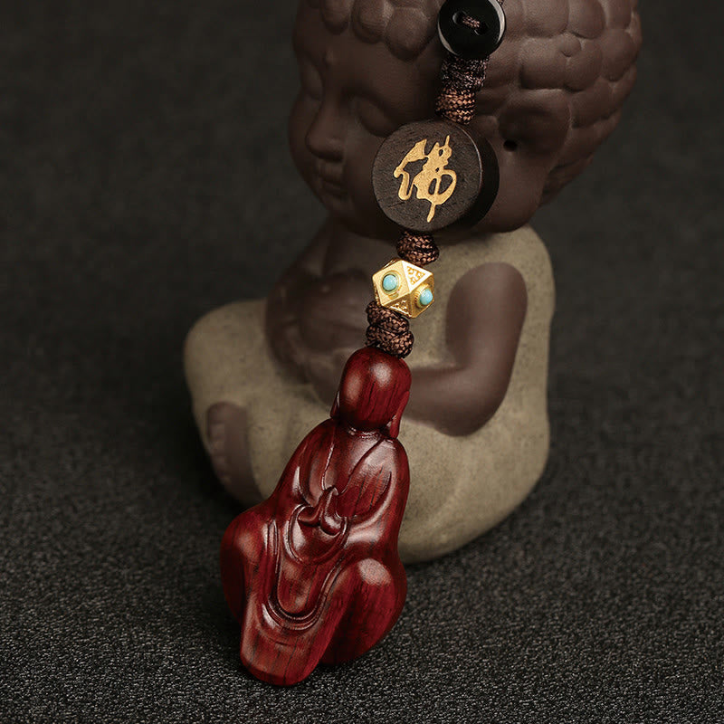 Schlüsselanhänger mit Buddha-Schutz aus rotem Sandelholz, kleinem Blatt