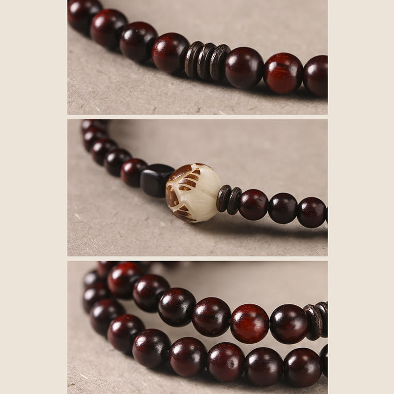 Kleines Schutzarmband mit Lotusblatt aus rotem Sandelholz, 6 mm