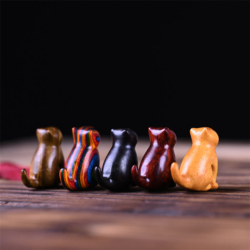 Kleines Blatt aus rotem Sandelholz, Glücks-Mini-Katze, 3,2 cm, Dekor