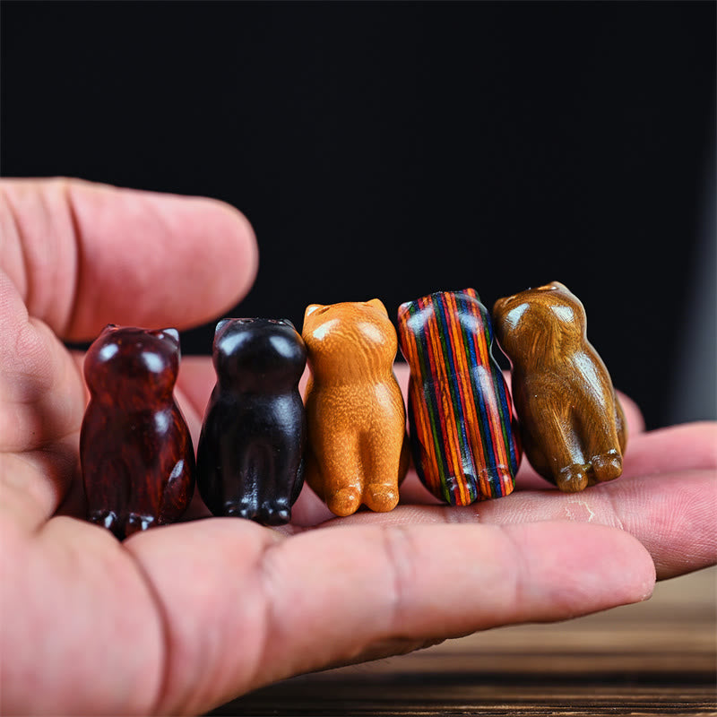Kleines Blatt aus rotem Sandelholz, Glücks-Mini-Katze, 3,2 cm, Dekor