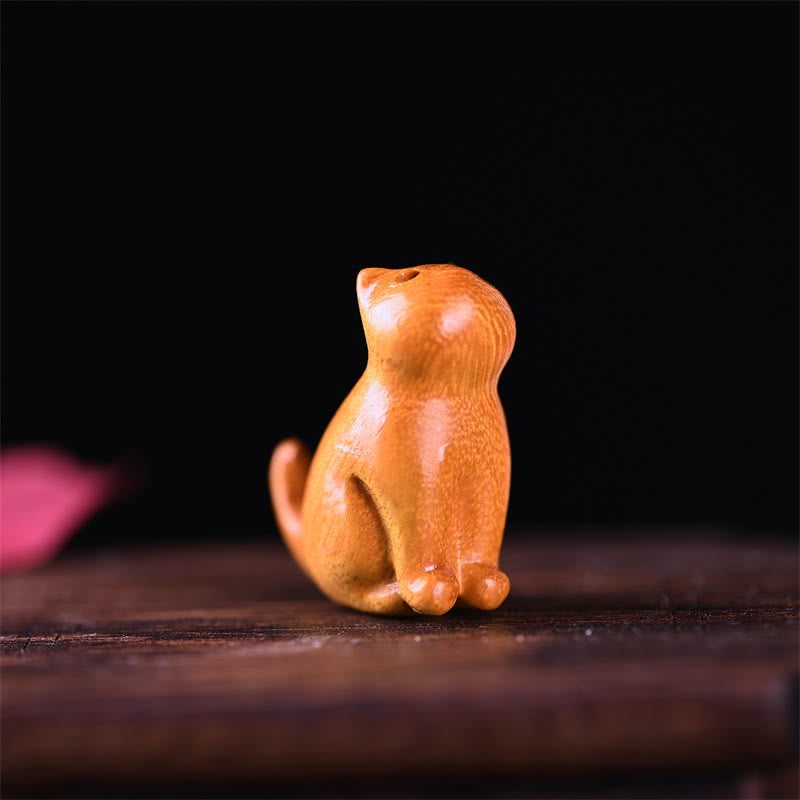 Kleines Blatt aus rotem Sandelholz, Glücks-Mini-Katze, 3,2 cm, Dekor