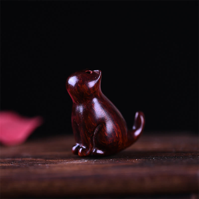 Kleines Blatt aus rotem Sandelholz, Glücks-Mini-Katze, 3,2 cm, Dekor