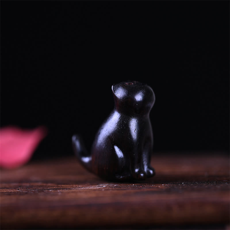 Kleines Blatt aus rotem Sandelholz, Glücks-Mini-Katze, 3,2 cm, Dekor