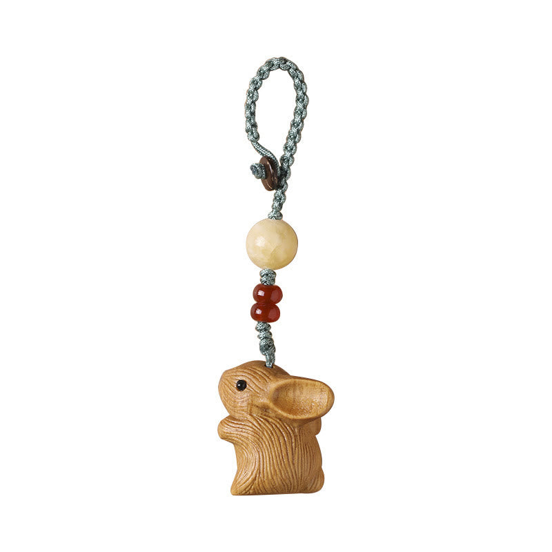 Schlüsselanhänger mit kleinem Blatt aus rotem Sandelholz, Glückskaninchen, Schutzanhänger