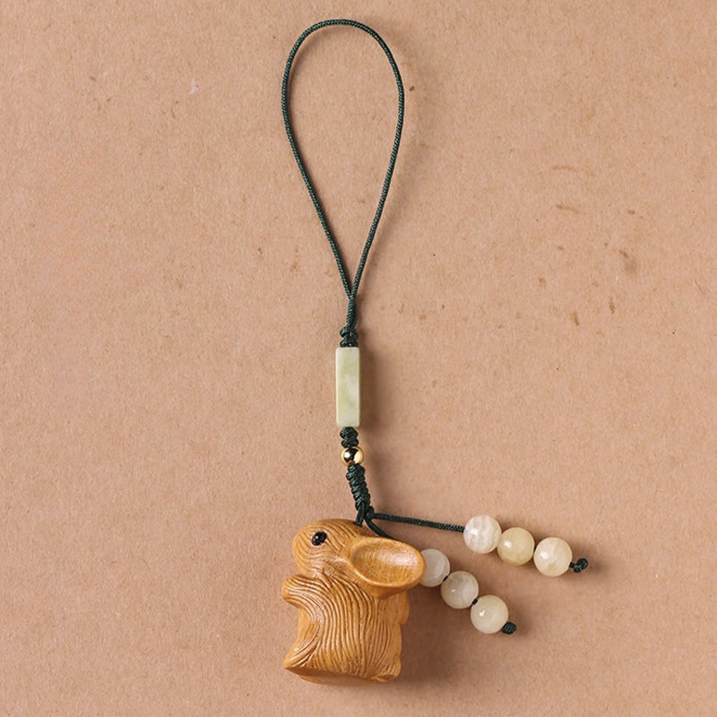 Schlüsselanhänger mit kleinem Blatt aus rotem Sandelholz, Glückskaninchen, Schutzanhänger