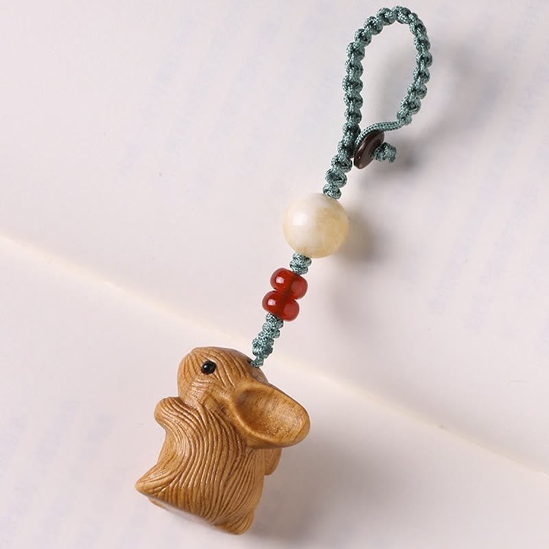 Schlüsselanhänger mit kleinem Blatt aus rotem Sandelholz, Glückskaninchen, Schutzanhänger