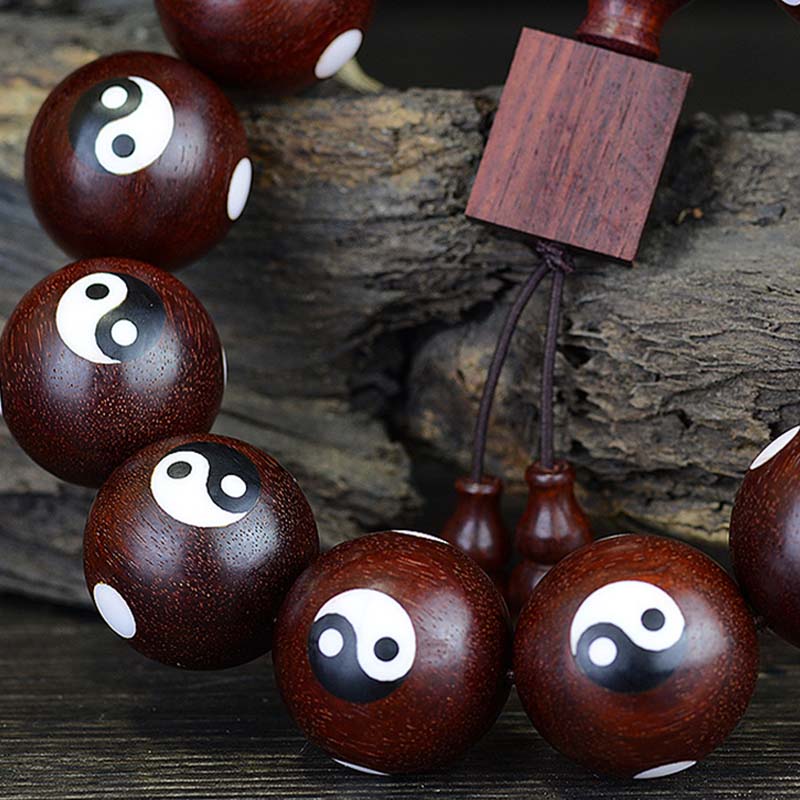 Kleines Yin-Yang-Armband aus rotem Sandelholz mit Blättern, 20 mm