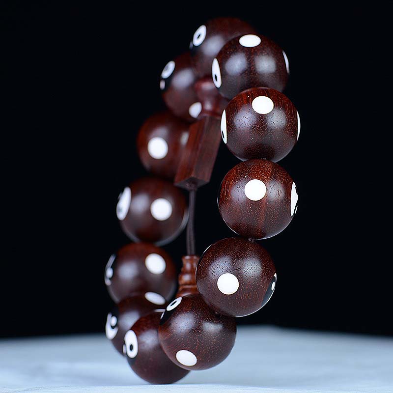 Kleines Yin-Yang-Armband aus rotem Sandelholz mit Blättern, 20 mm