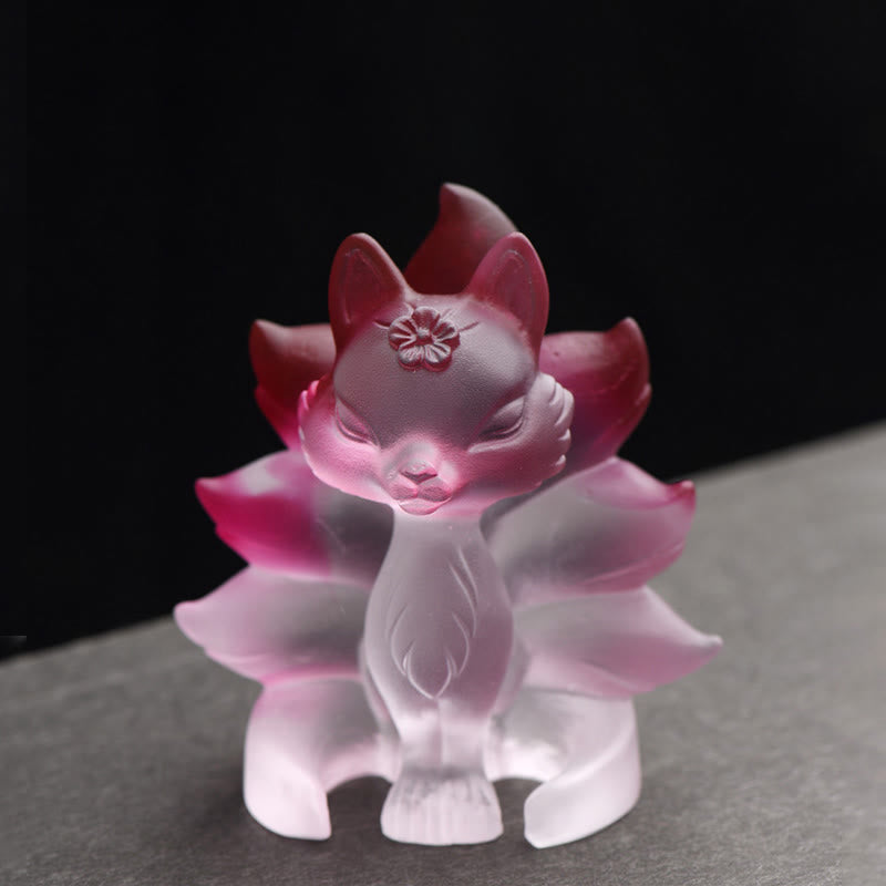 Kleine Liuli-Figur eines neunschwänzigen Fuchses für Erfolg und Stärke