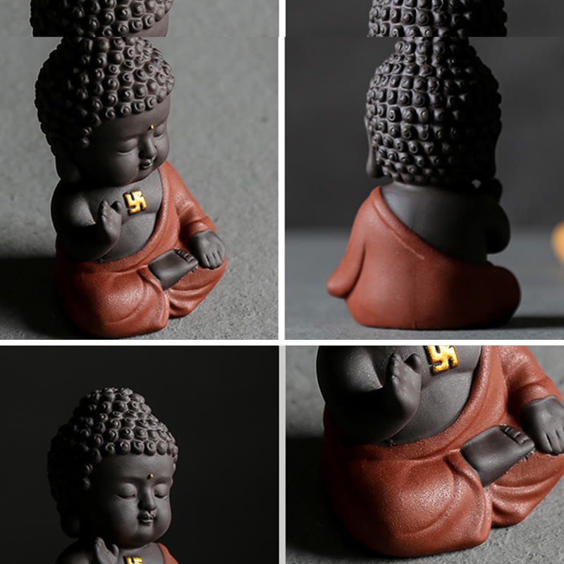 Kleine Buddha-Statue aus violettem Ton für Gelassenheit zu Hause
