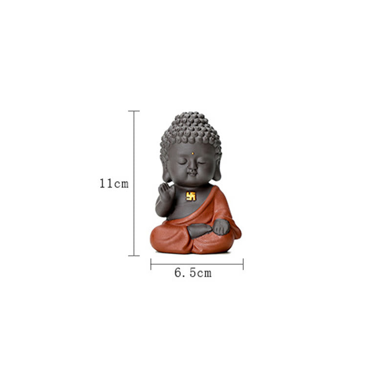 Kleine Buddha-Statue aus violettem Ton für Gelassenheit zu Hause