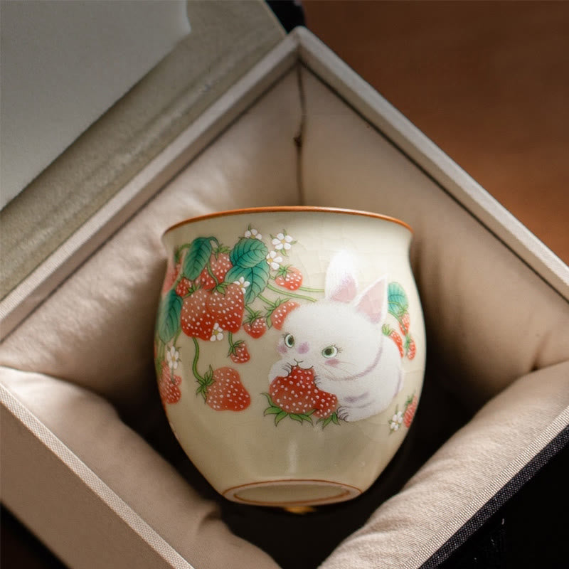 Kleine Kaninchen-Teetasse aus Keramik, 90 ml, mit Geschenkbox | Zen-Dekor