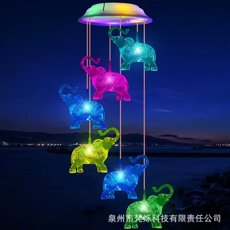 Colorful LED elephant wind chime mobile for enchanting garden decor and lighting