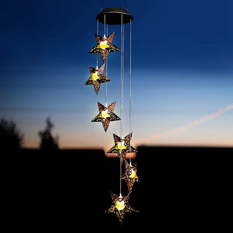 Solar Memorial Wind Chimes with LED Star Ornaments for Garden Decor