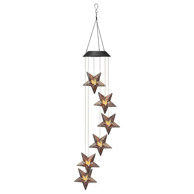 Solar Memorial Wind Chimes featuring LED Star Garden Decor and cascading metal ornaments