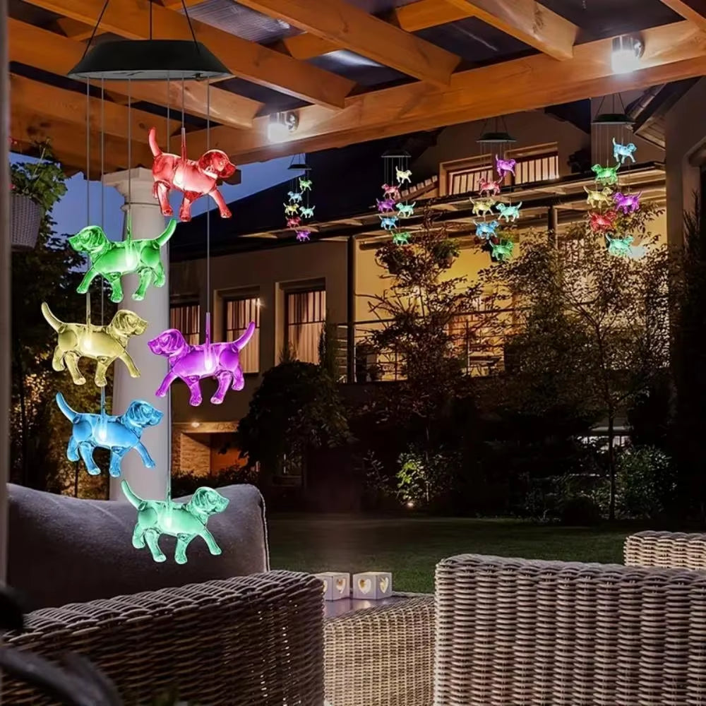 Colorful illuminated flying pig decorations for Solar Wind Chime Cute Dog Light