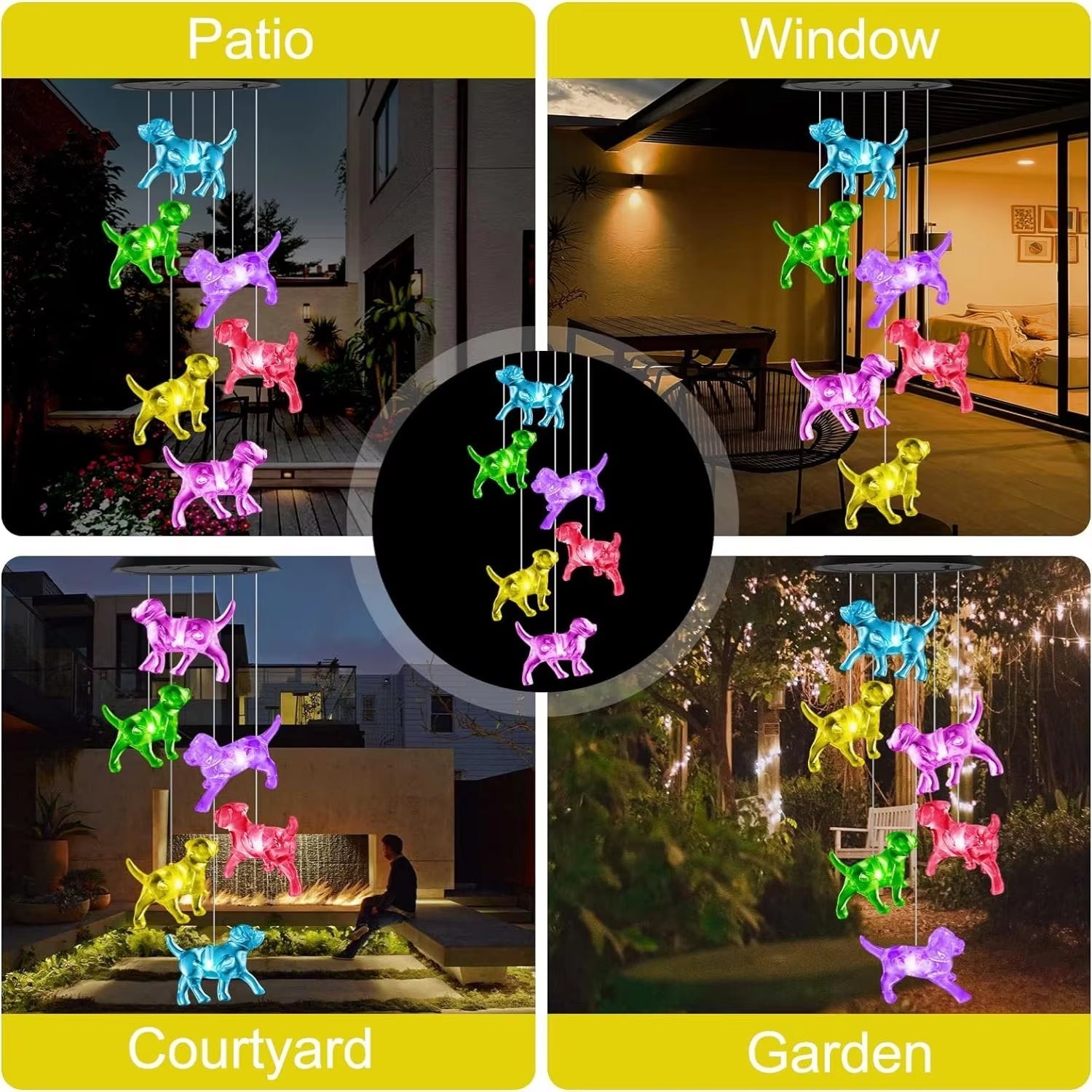 Colorful LED unicorn wind chimes with changing lights for garden decor