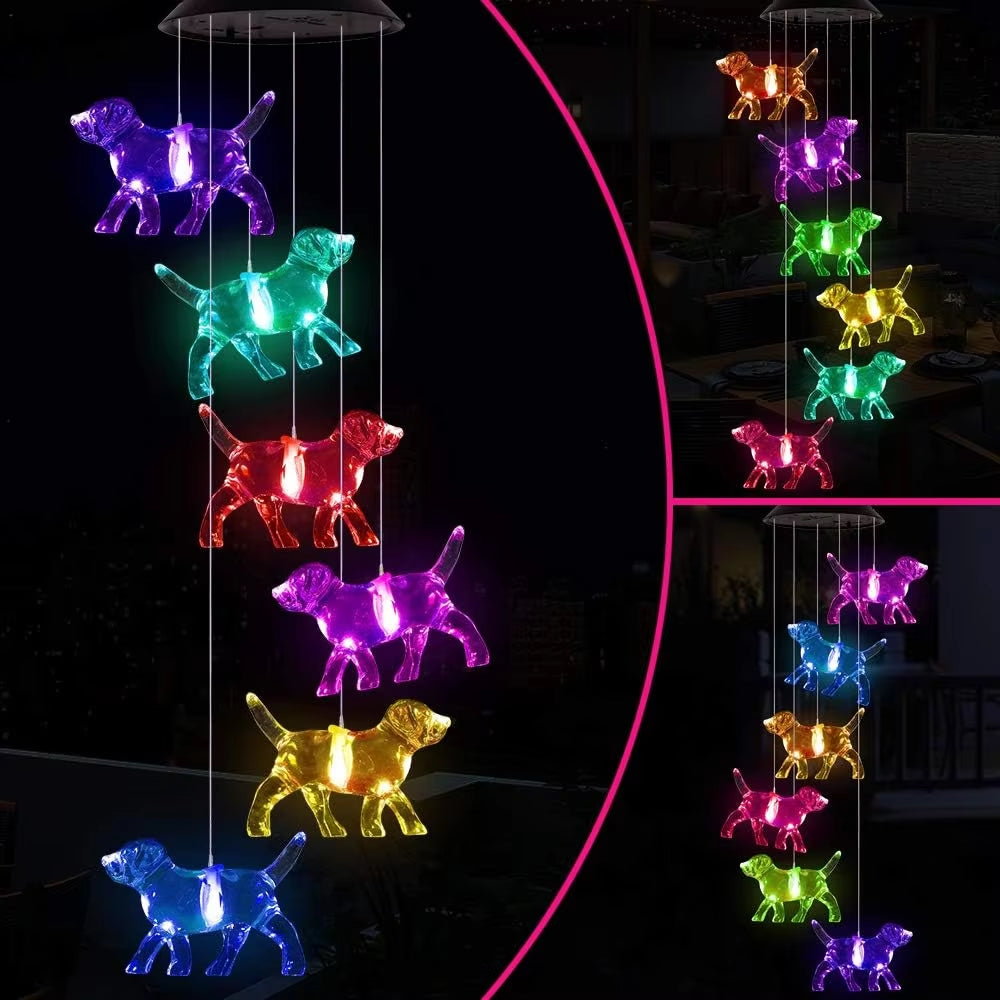 Color-changing LED Dog-shaped Wind Chimes for Solar Garden Decor