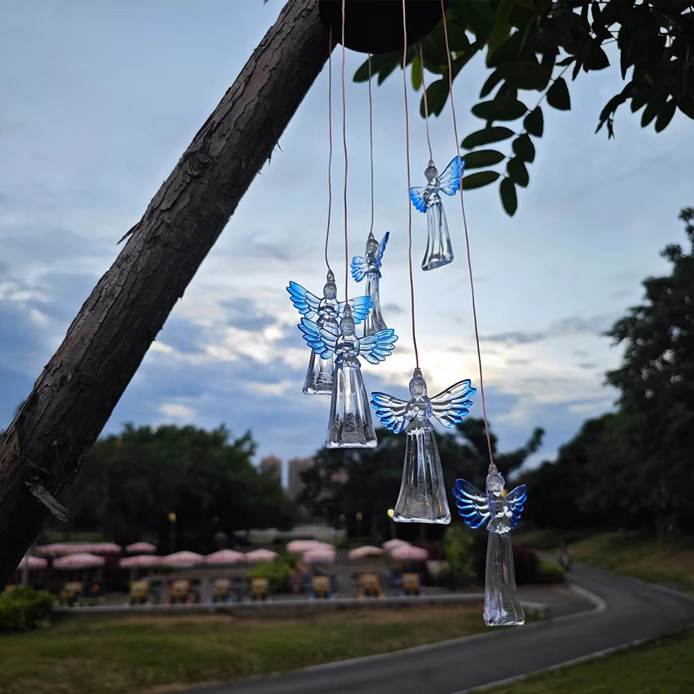 Glass angel ornaments with blue wings for Solar Wind Chimes Color Changing Lights