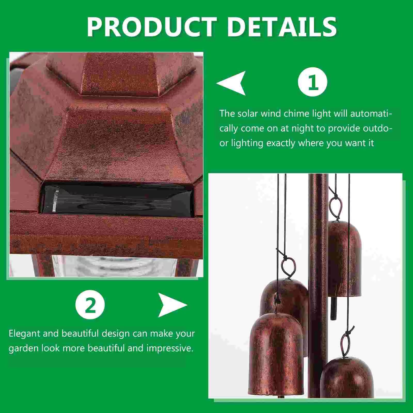 Solar Wind Chimes Outdoor Vintage Garden Light with copper bells and solar power