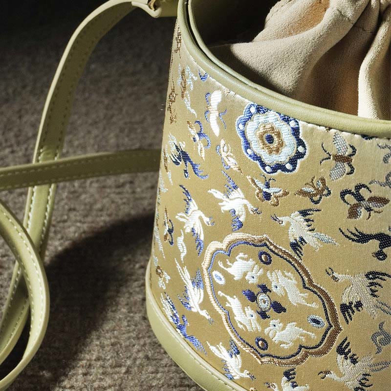 Song Brokat-Umhängetasche mit Kranich-Hirsch für spirituelle Harmonie