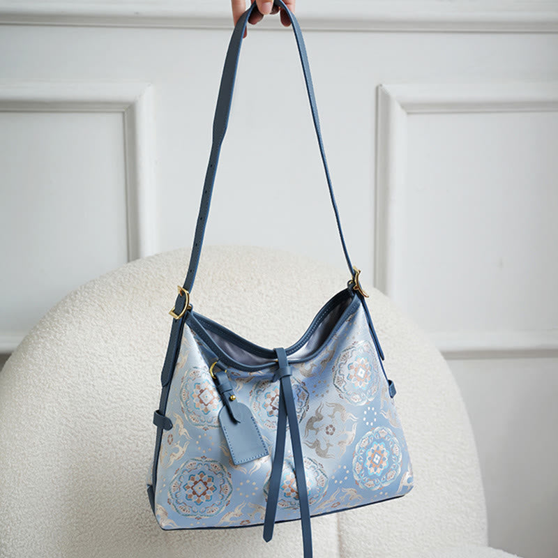 Song Brokat-Umhängetasche mit Kranich-Hirsch-Schmetterlings-Stickerei