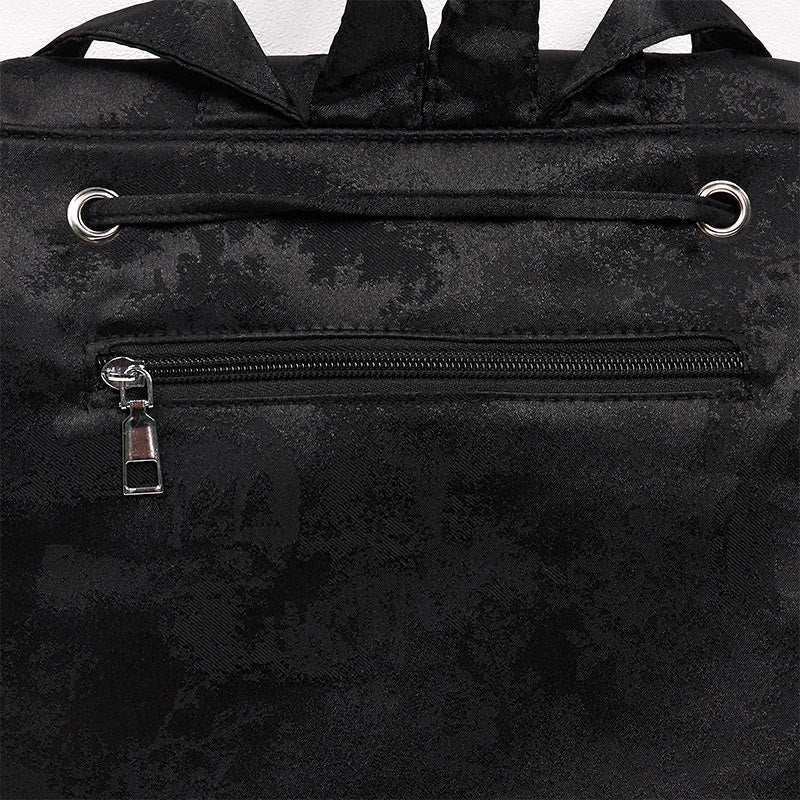 Geräumiger Rucksack mit schwarzer Pfingstrose-Stickerei für Meditationszubehör