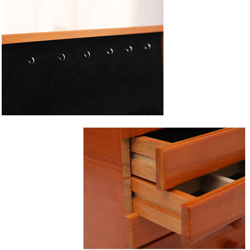 Geräumige sechslagige Vintage-Schmuckschatulle aus Holz mit Blumenmuster