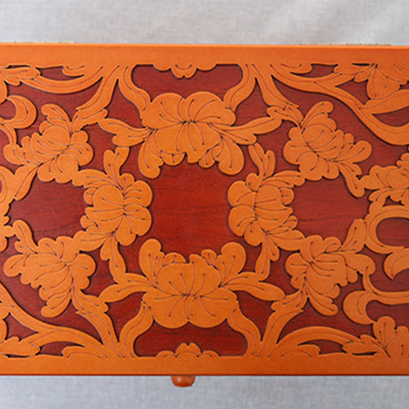 Geräumige sechslagige Vintage-Schmuckschatulle aus Holz mit Blumenmuster