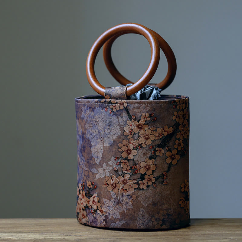 Spirituelle Handtasche mit Bambusblatt-Schmetterling und Holzgriff