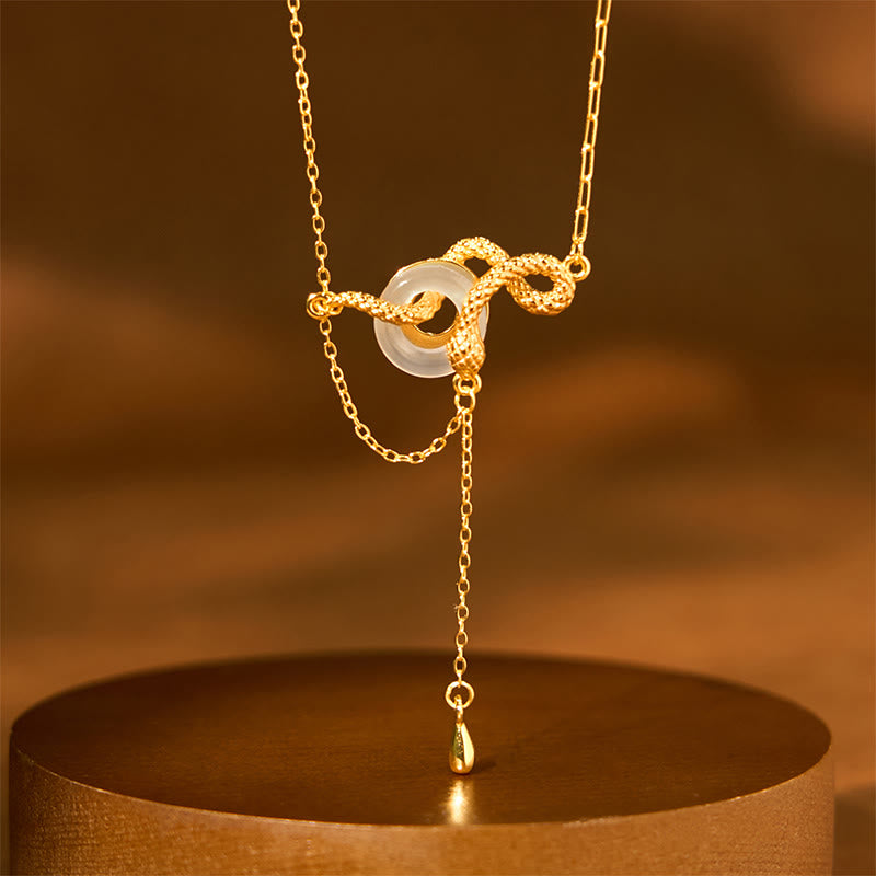 Spirituelle Chalcedon Schlange Peace Schnalle Halskette 925 Silber