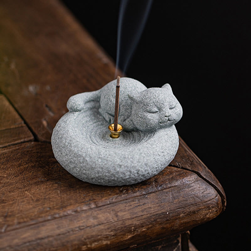 Stehender Räucherbrenner aus Keramik in Katzenform, 7,6 cm, für Meditation
