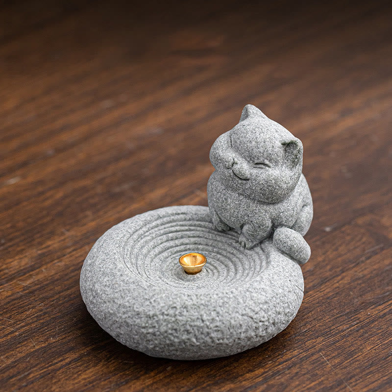 Stehender Räucherbrenner aus Keramik in Katzenform, 7,6 cm, für Meditation