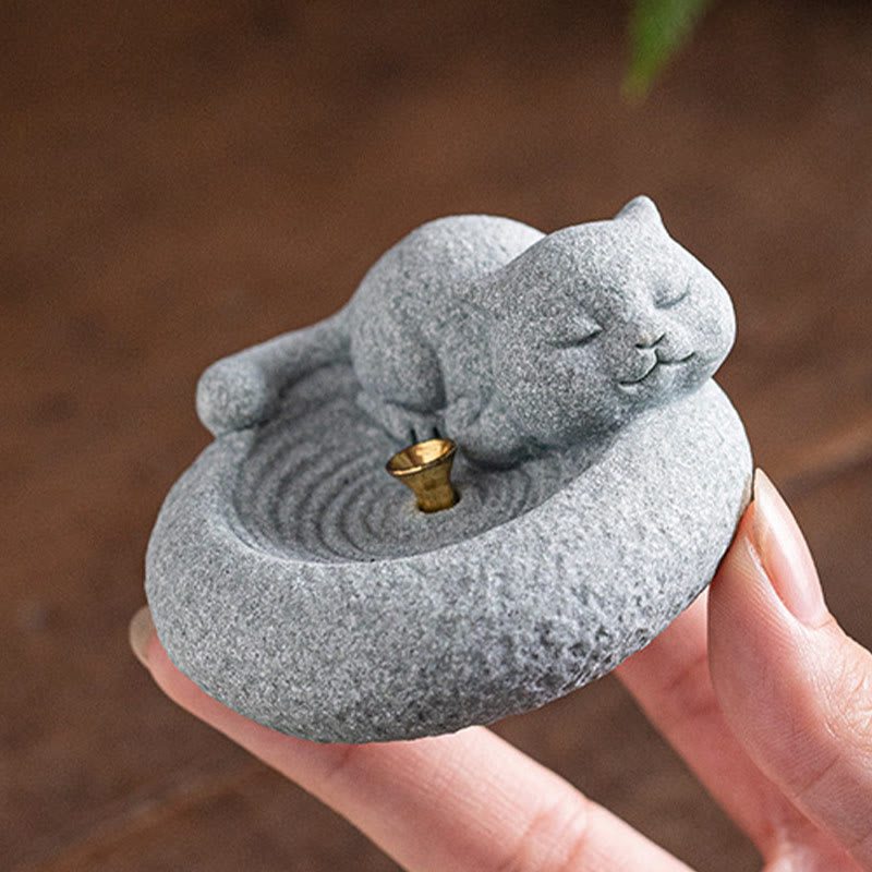 Stehender Räucherbrenner aus Keramik in Katzenform, 7,6 cm, für Meditation