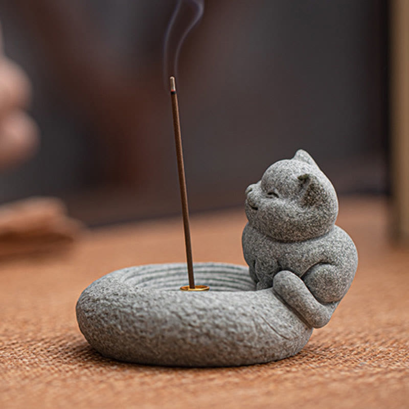 Stehender Räucherbrenner aus Keramik in Katzenform, 7,6 cm, für Meditation
